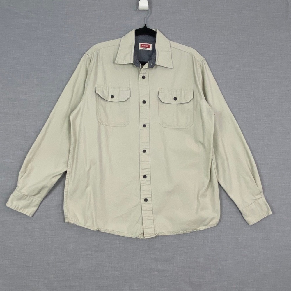 Wrangler Button Down Shirt Cotton Tan Khaki Mens Medium Boxy Fit
